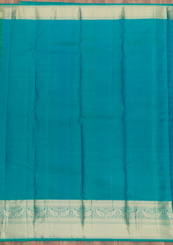 Peacock Blue Silk Jaal Gold Zariwork Saree With Matching Blouse Piece