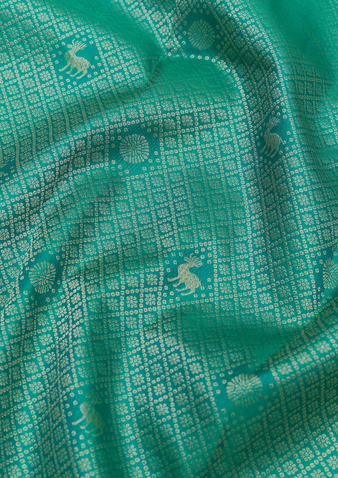 Rama Green Silk Jaal Gold Zariwork Saree With Matching Blouse Piece