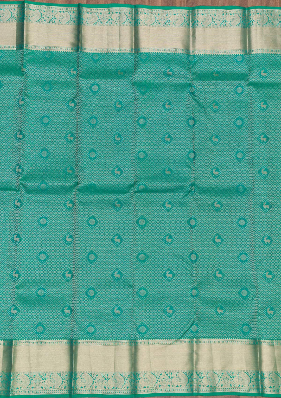 Rama Green Silk Jaal Gold Zariwork Saree With Matching Blouse Piece