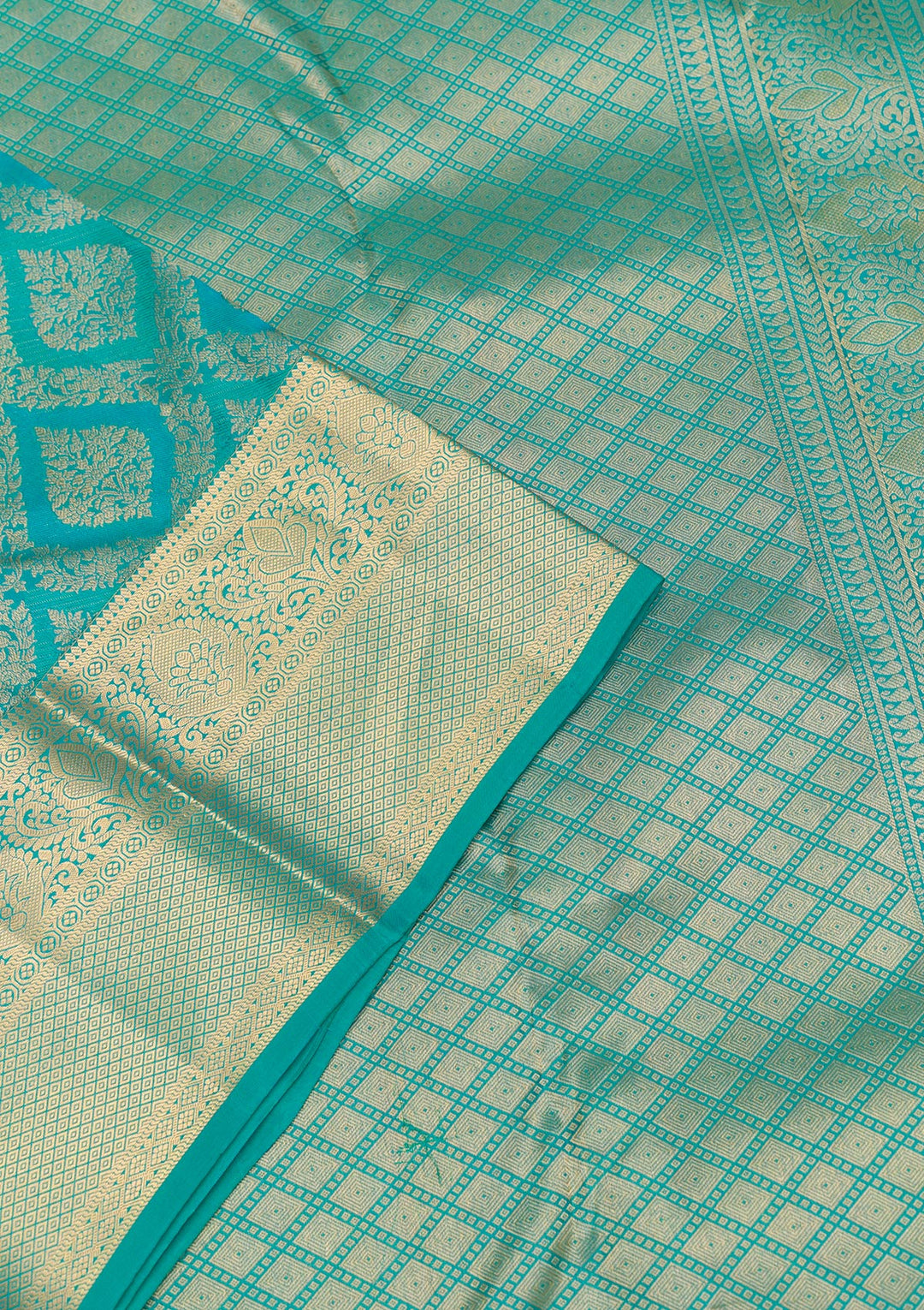 Rama Green Zariwork Pure Silk Saree-Koskii