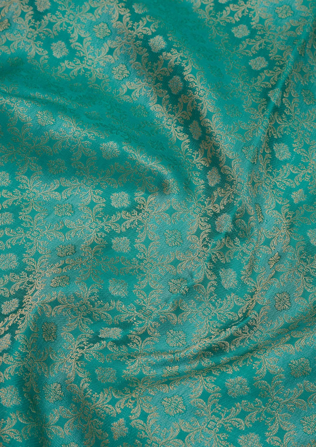 Rama Green Silk Jaal Gold Zariwork Saree With Matching Blouse Piece