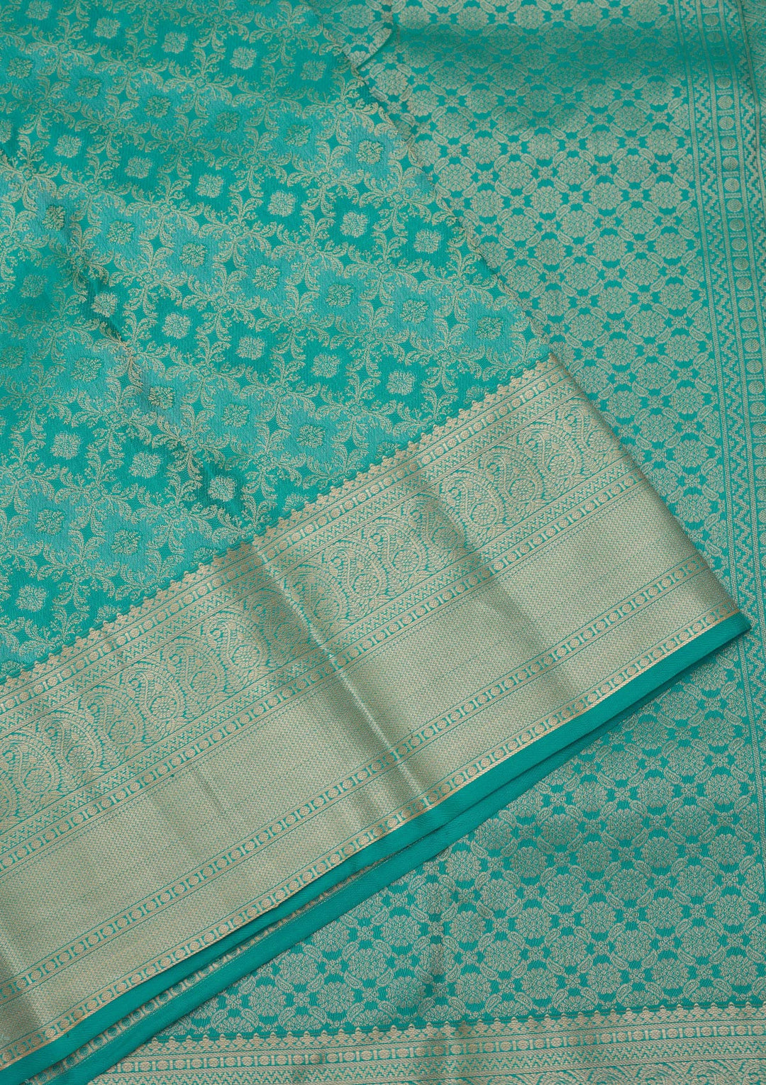 Rama Green Silk Jaal Gold Zariwork Saree With Matching Blouse Piece