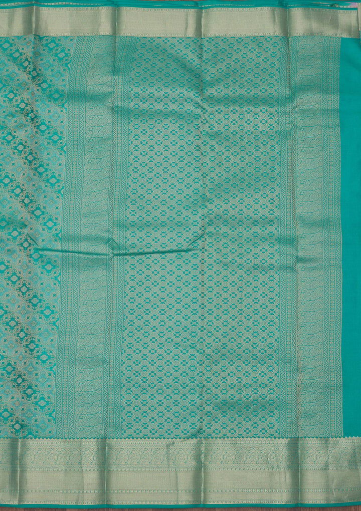 Rama Green Silk Jaal Gold Zariwork Saree With Matching Blouse Piece