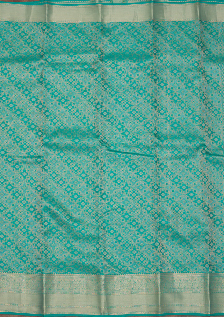 Rama Green Silk Jaal Gold Zariwork Saree With Matching Blouse Piece