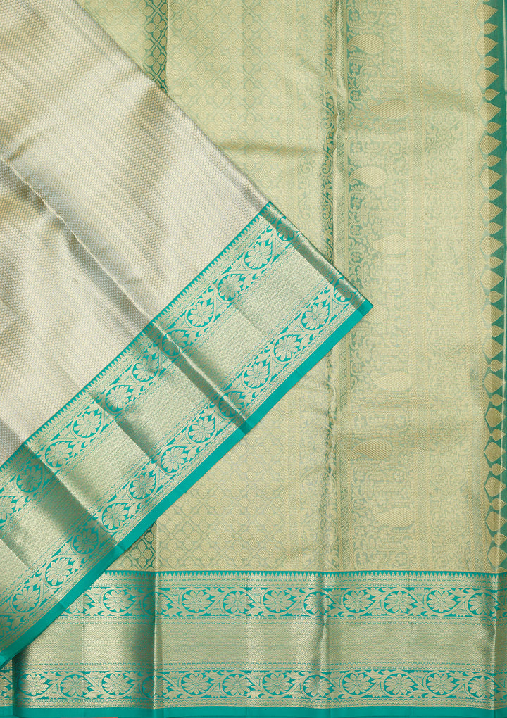 Rama Green Silk Jaal Gold Zariwork Saree With Matching Blouse Piece