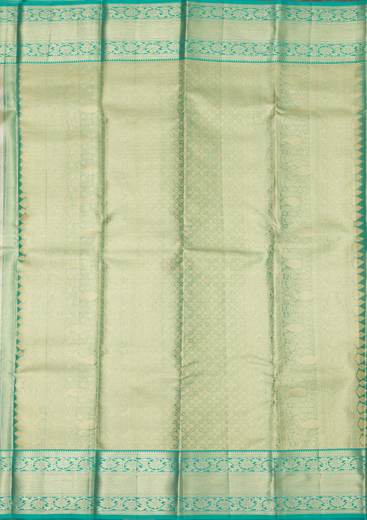 Rama Green Silk Jaal Gold Zariwork Saree With Matching Blouse Piece