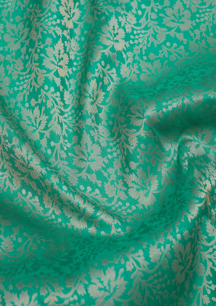 Rama Green Silk Jaal Gold Zariwork Saree With Matching Blouse Piece