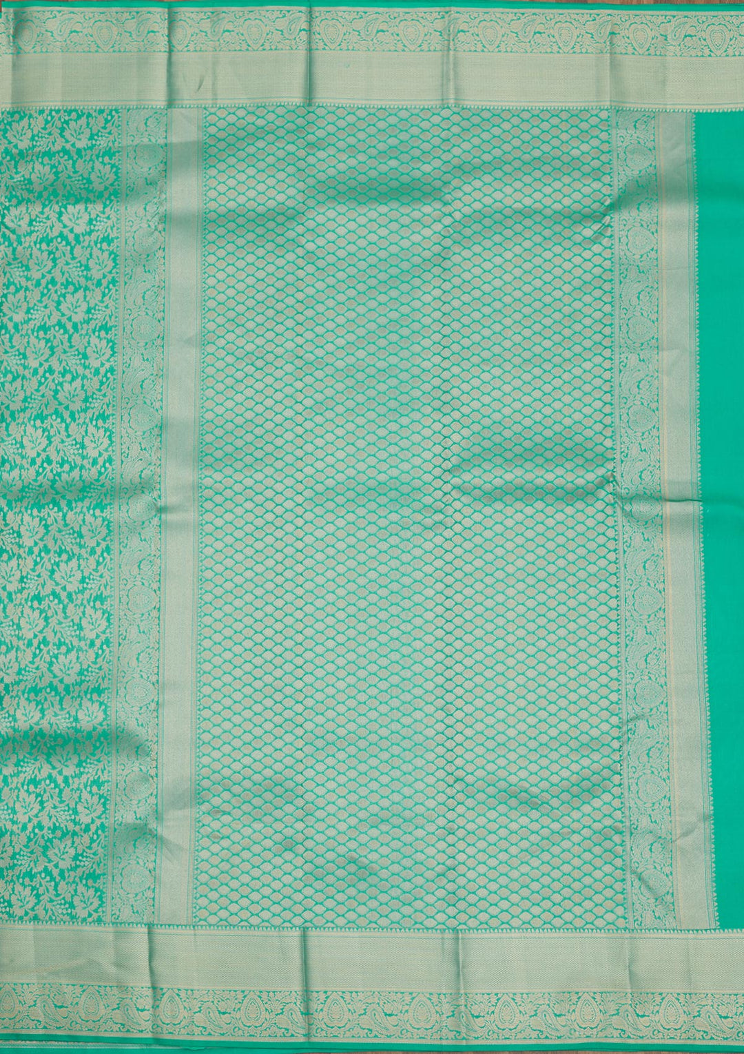 Rama Green Silk Jaal Gold Zariwork Saree With Matching Blouse Piece