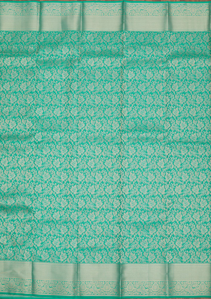 Rama Green Silk Jaal Gold Zariwork Saree With Matching Blouse Piece