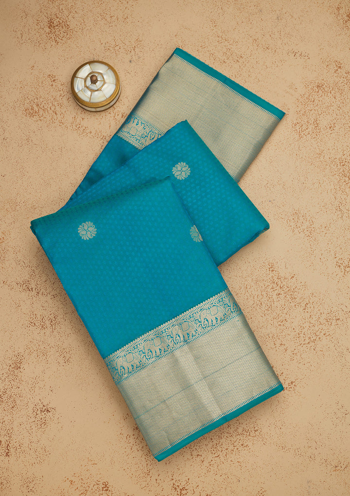 Rama Green Silk Buti Gold Zariwork Saree With Matching Blouse Piece