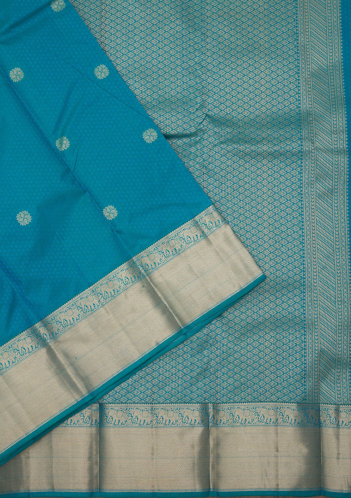 Rama Green Silk Buti Gold Zariwork Saree With Matching Blouse Piece