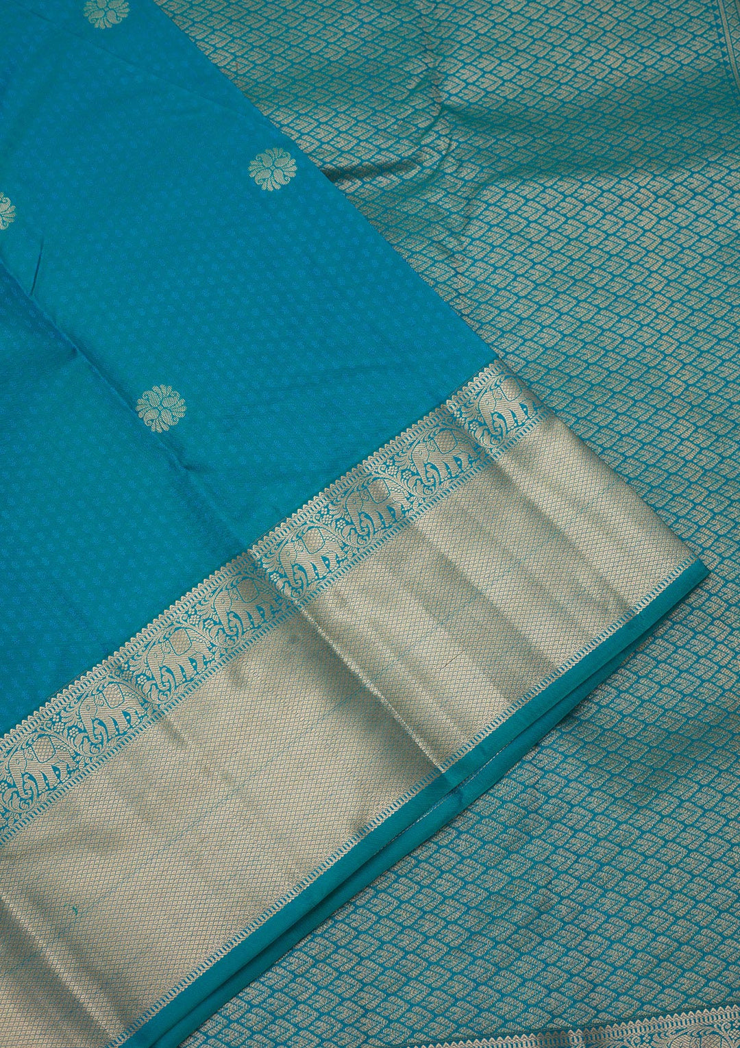 Rama Green Silk Buti Gold Zariwork Saree With Matching Blouse Piece