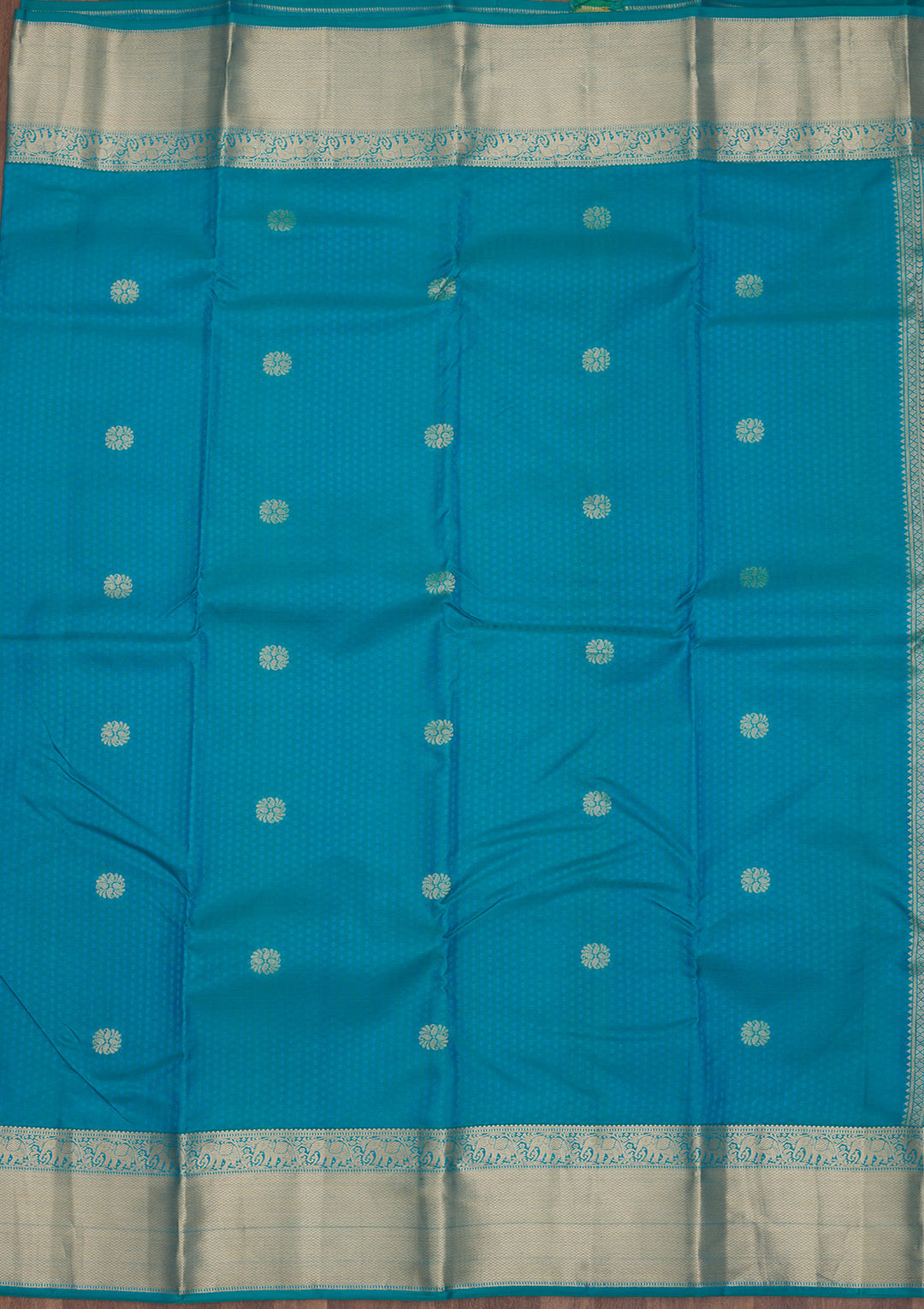 Rama Green Silk Buti Gold Zariwork Saree With Matching Blouse Piece