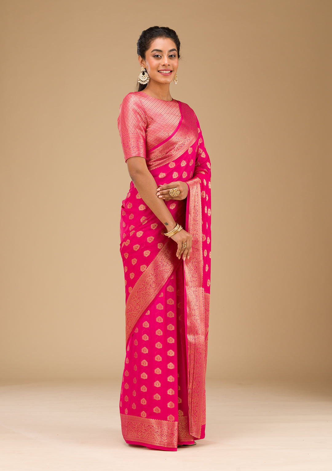 Rani Pink Zariwork Art Silk Saree