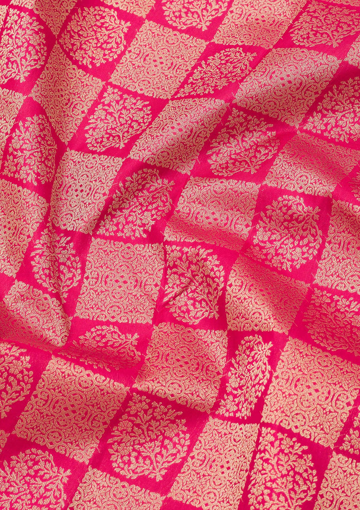 Rani Pink Pure Silk Jaal Zariwork Saree With Matching Blouse Piece