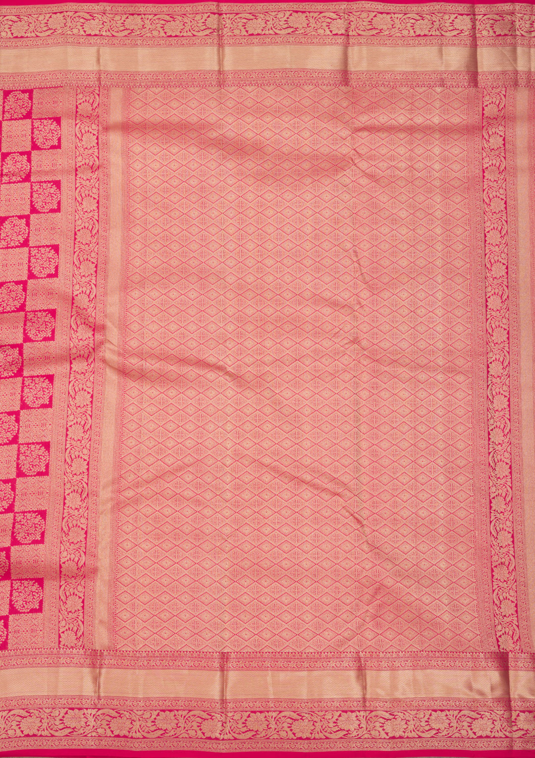 Rani Pink Pure Silk Jaal Zariwork Saree With Matching Blouse Piece