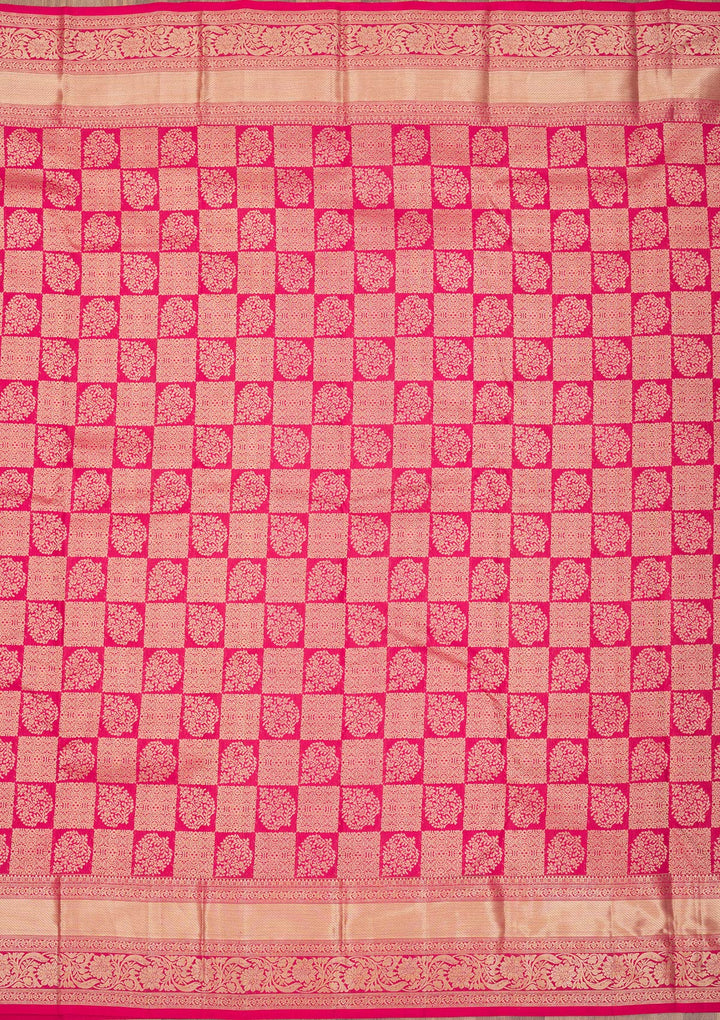 Rani Pink Pure Silk Jaal Zariwork Saree With Matching Blouse Piece