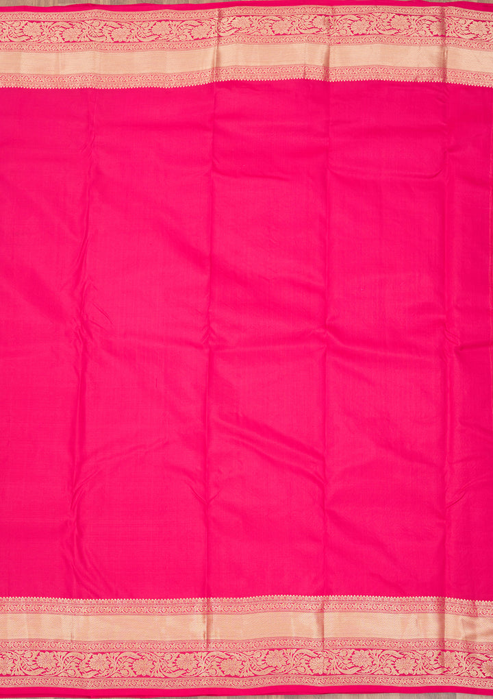 Rani Pink Pure Silk Jaal Zariwork Saree With Matching Blouse Piece