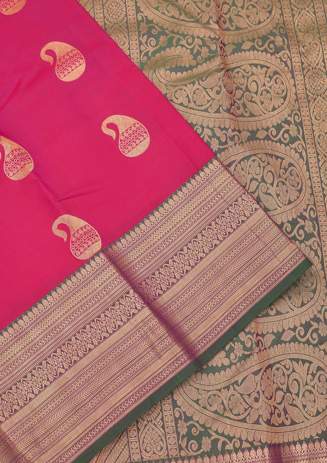 Rani Pink Silk Buti Gold Zariwork Saree With Matching Blouse Piece