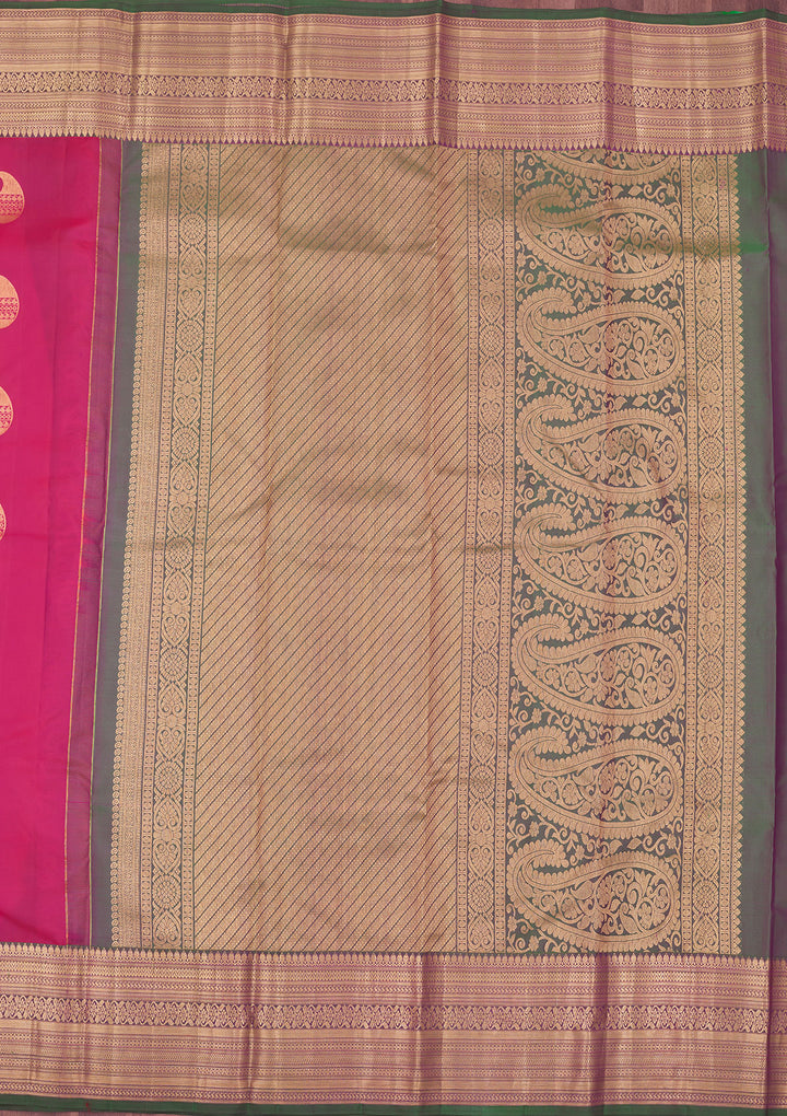 Rani Pink Silk Buti Gold Zariwork Saree With Matching Blouse Piece