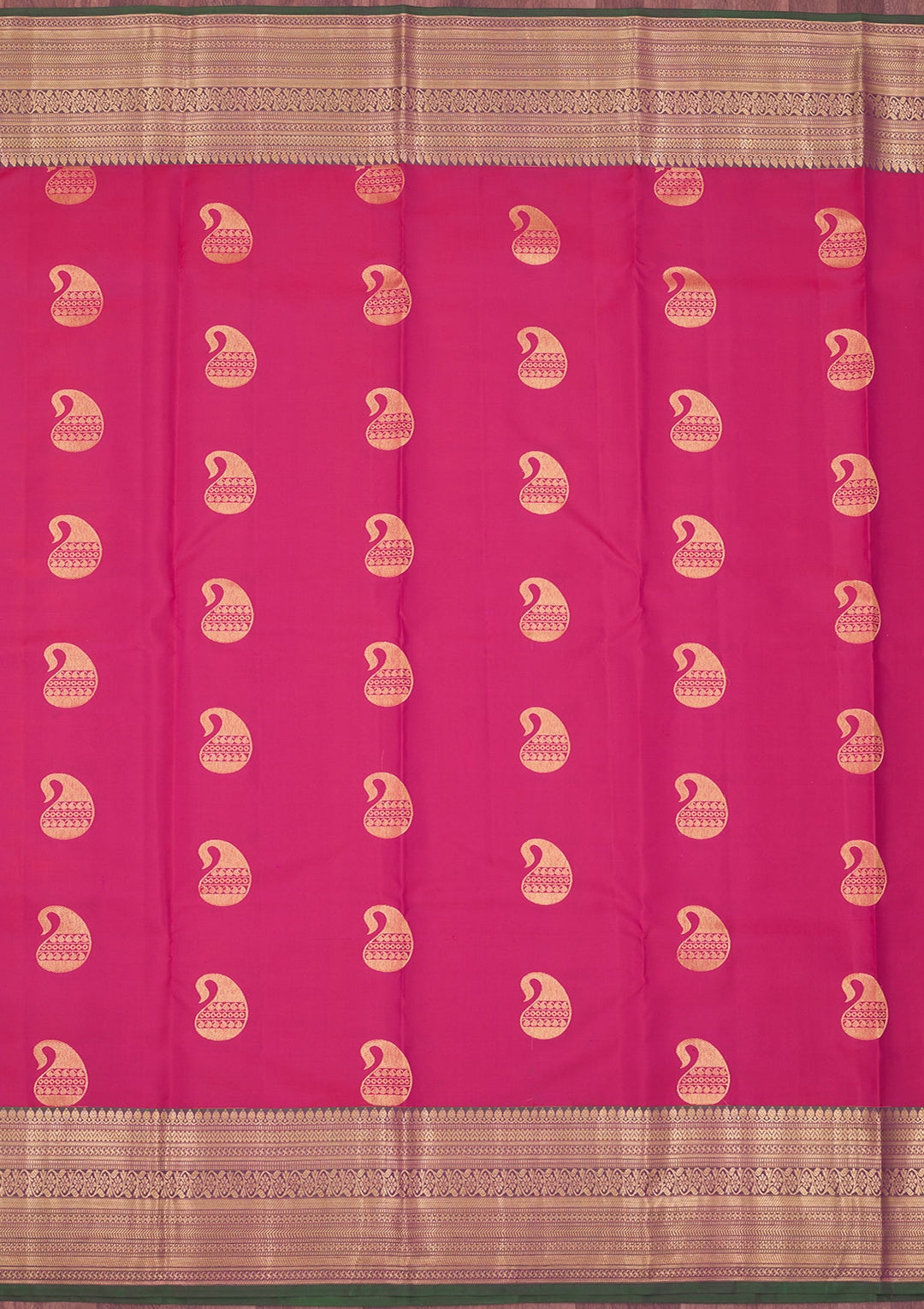 Rani Pink Silk Buti Gold Zariwork Saree With Matching Blouse Piece