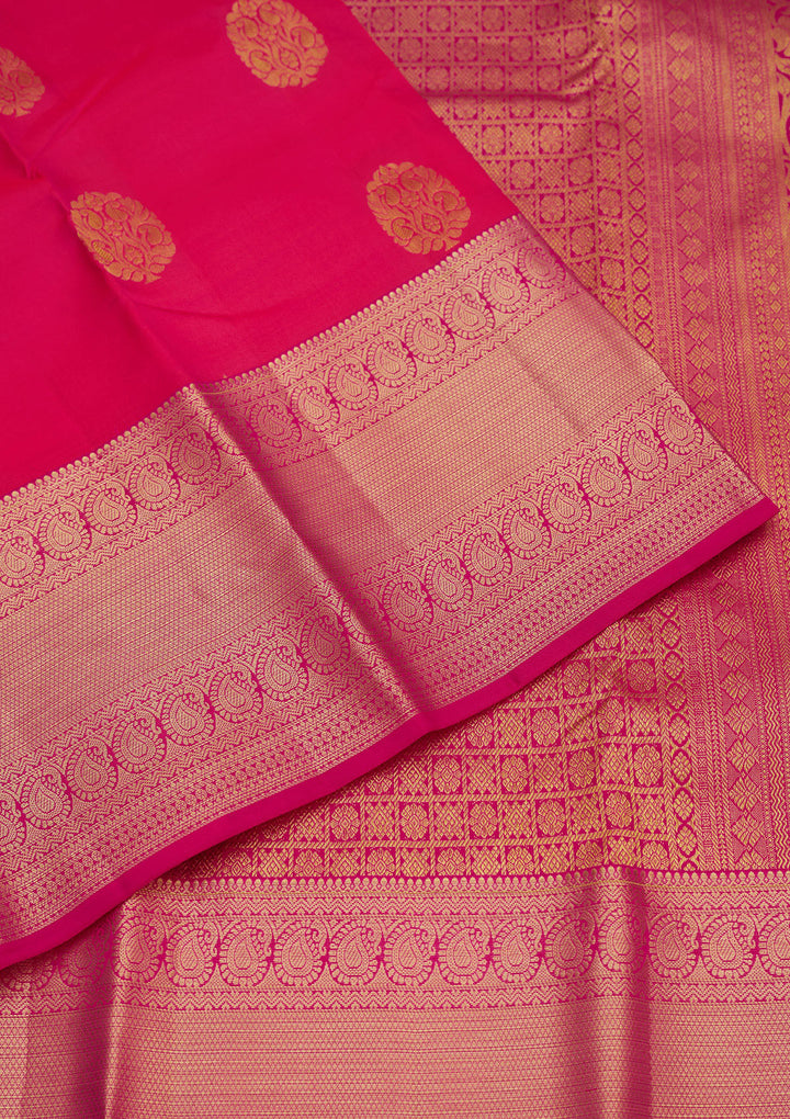 Rani Pink Silk Buti Gold Zariwork Saree With Matching Blouse Piece