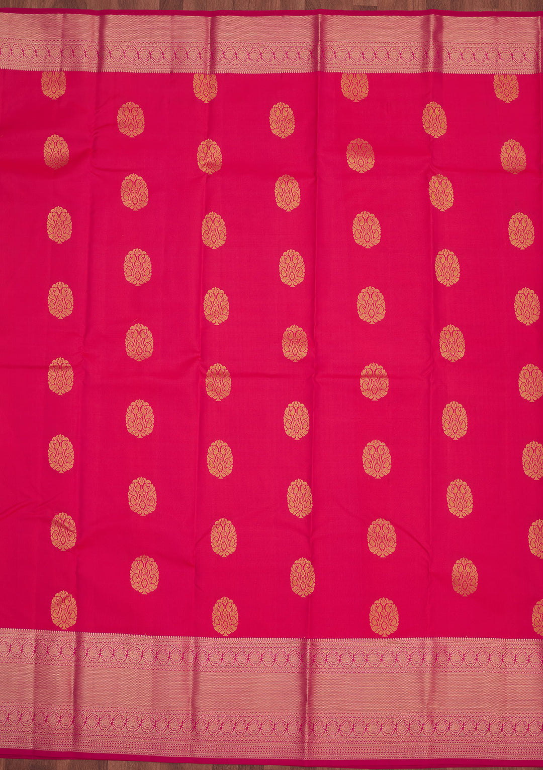Rani Pink Silk Buti Gold Zariwork Saree With Matching Blouse Piece