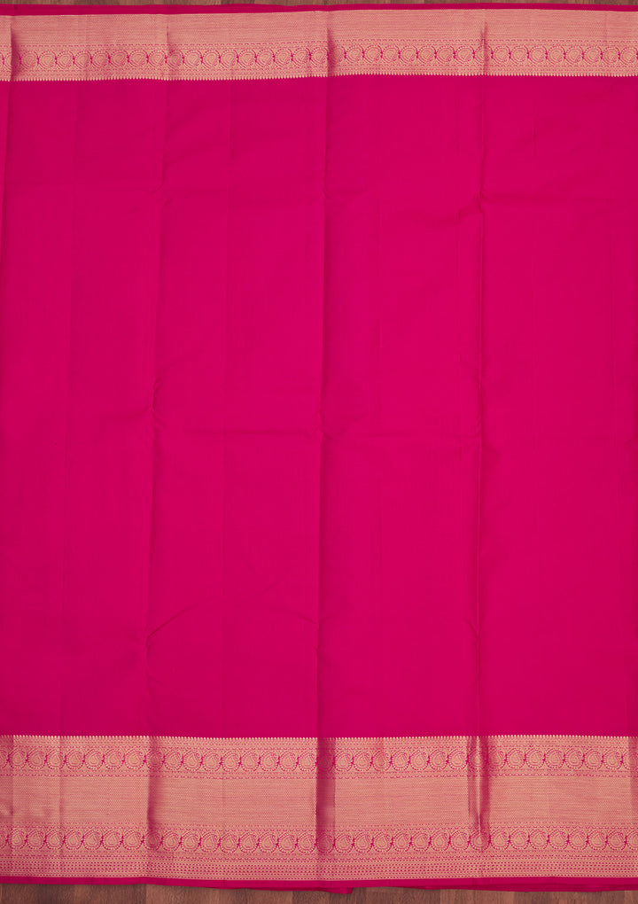 Rani Pink Silk Buti Gold Zariwork Saree With Matching Blouse Piece