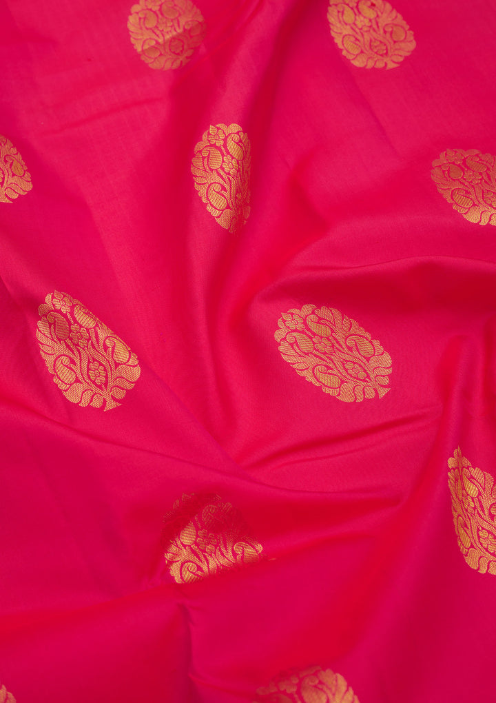 Rani Pink Silk Buti Gold Zariwork Saree With Matching Blouse Piece