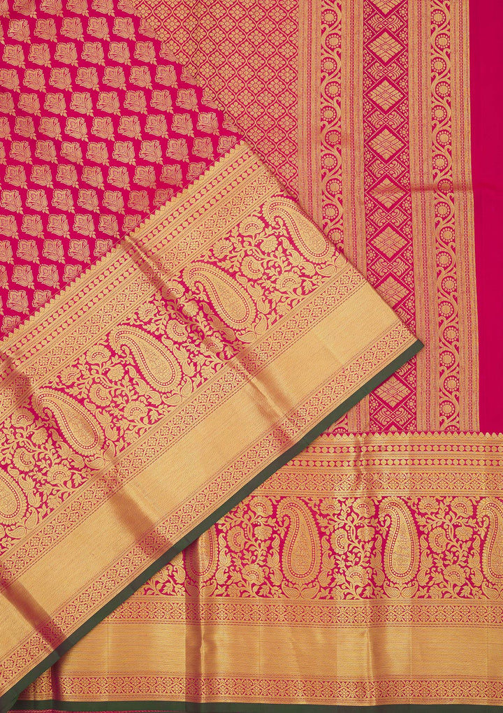 Rani Pink Silk Jaal Gold Zariwork Saree With Matching Blouse Piece