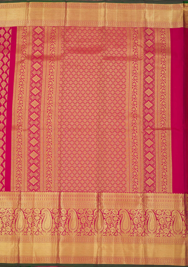 Rani Pink Silk Jaal Gold Zariwork Saree With Matching Blouse Piece