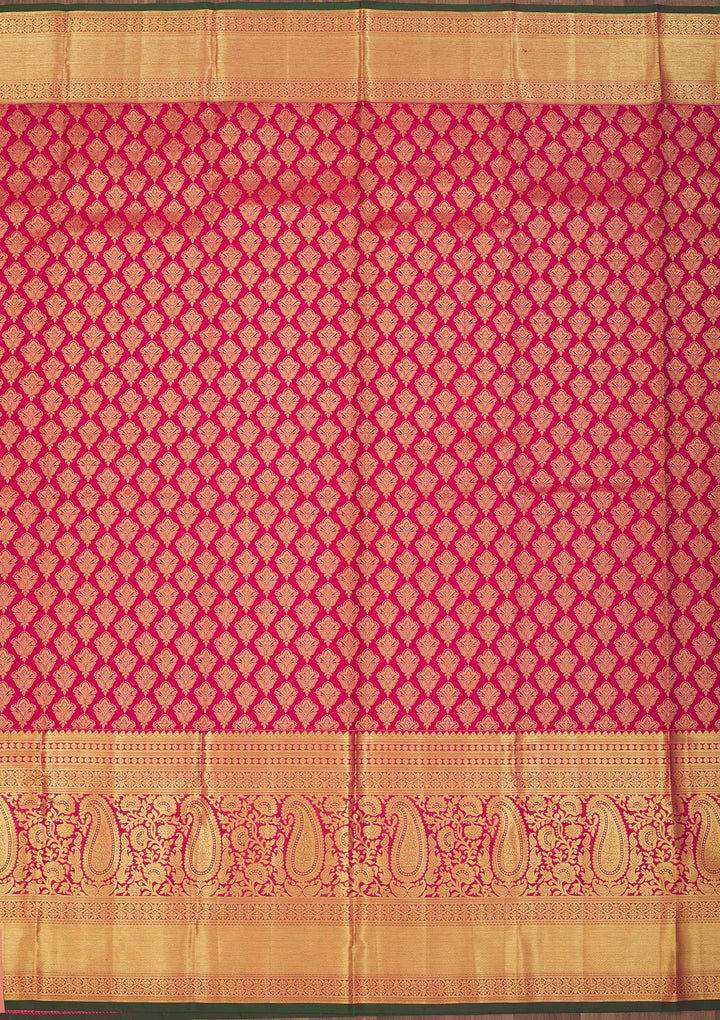 Rani Pink Silk Jaal Gold Zariwork Saree With Matching Blouse Piece
