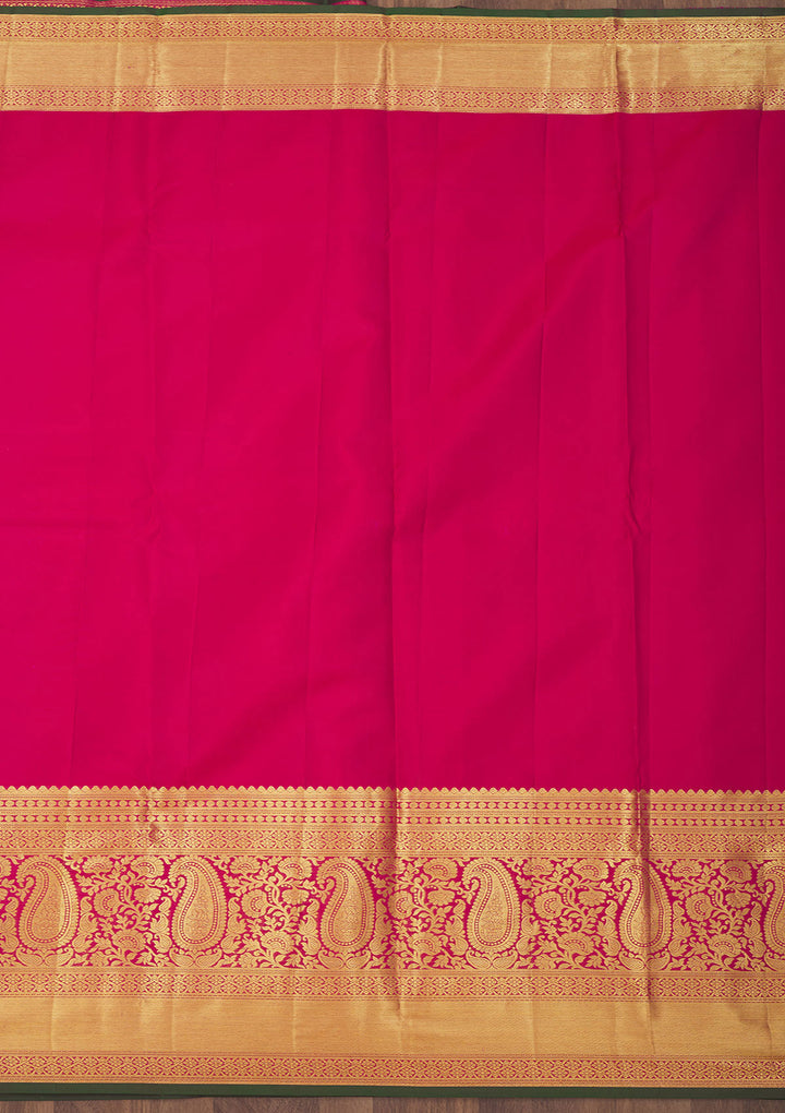 Rani Pink Silk Jaal Gold Zariwork Saree With Matching Blouse Piece