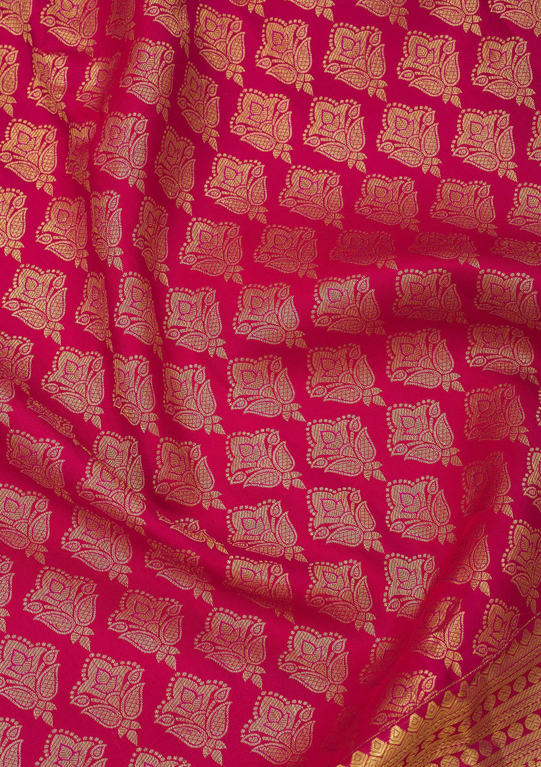 Rani Pink Silk Jaal Gold Zariwork Saree With Matching Blouse Piece