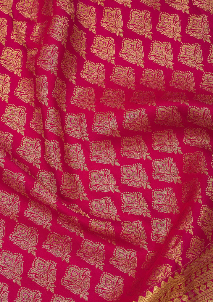 Rani Pink Silk Jaal Gold Zariwork Saree With Matching Blouse Piece