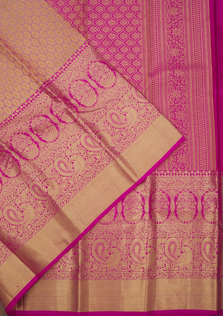 Rani Pink Silk Jaal Gold Zariwork Saree With Matching Blouse Piece