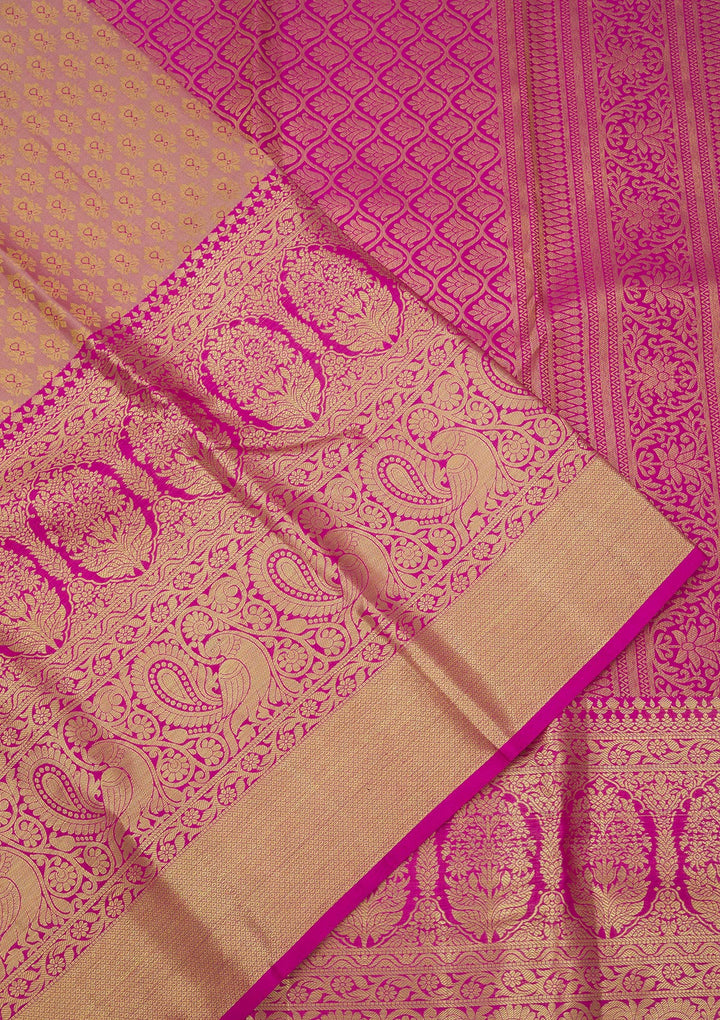 Rani Pink Silk Jaal Gold Zariwork Saree With Matching Blouse Piece