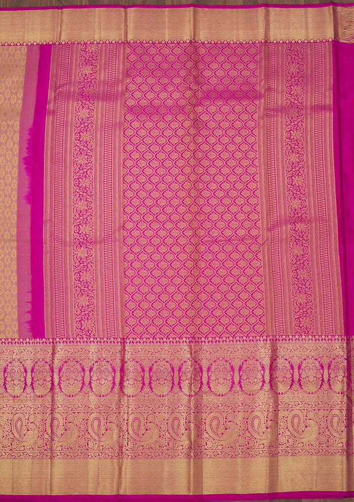 Rani Pink Silk Jaal Gold Zariwork Saree With Matching Blouse Piece