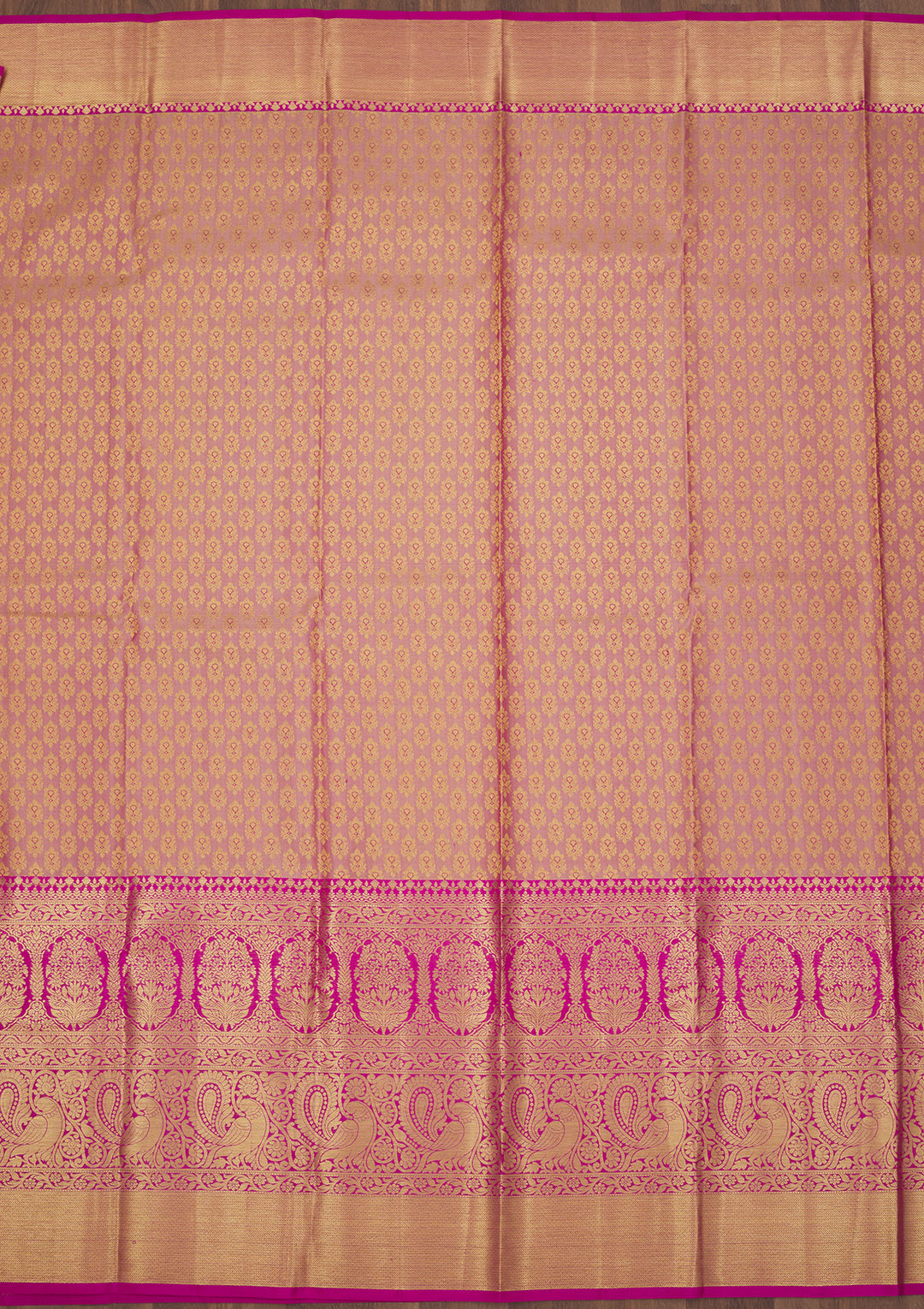 Rani Pink Silk Jaal Gold Zariwork Saree With Matching Blouse Piece