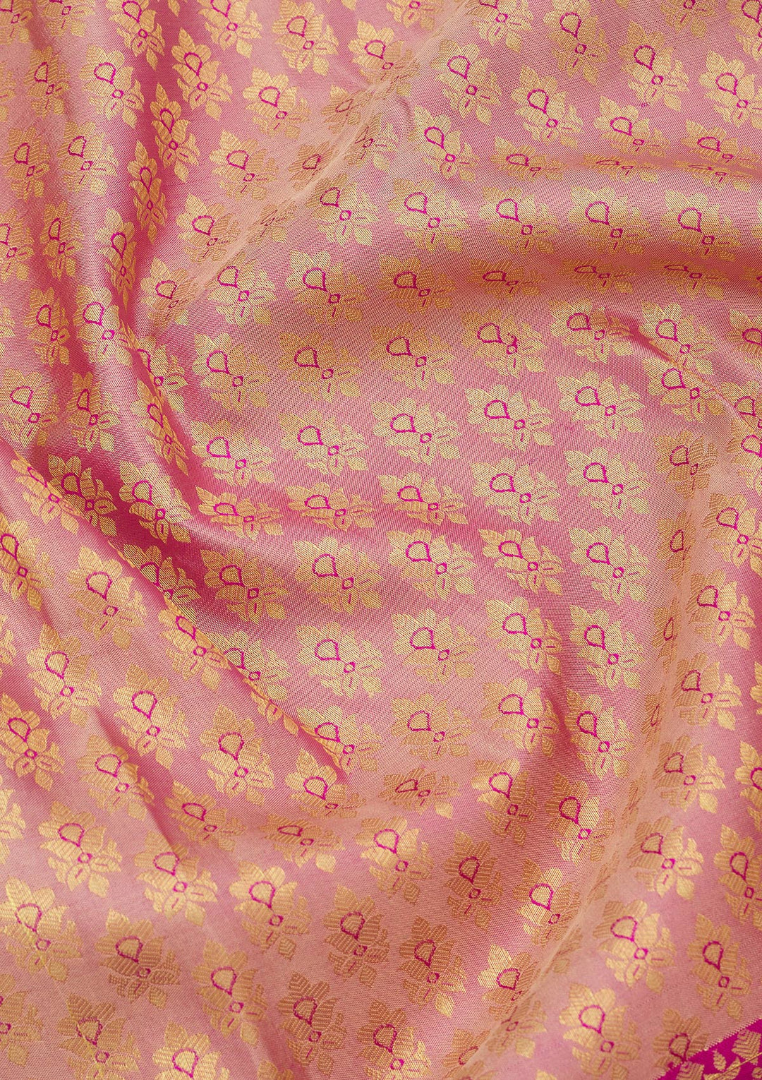 Rani Pink Silk Jaal Gold Zariwork Saree With Matching Blouse Piece