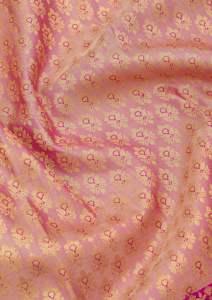 Rani Pink Silk Jaal Gold Zariwork Saree With Matching Blouse Piece