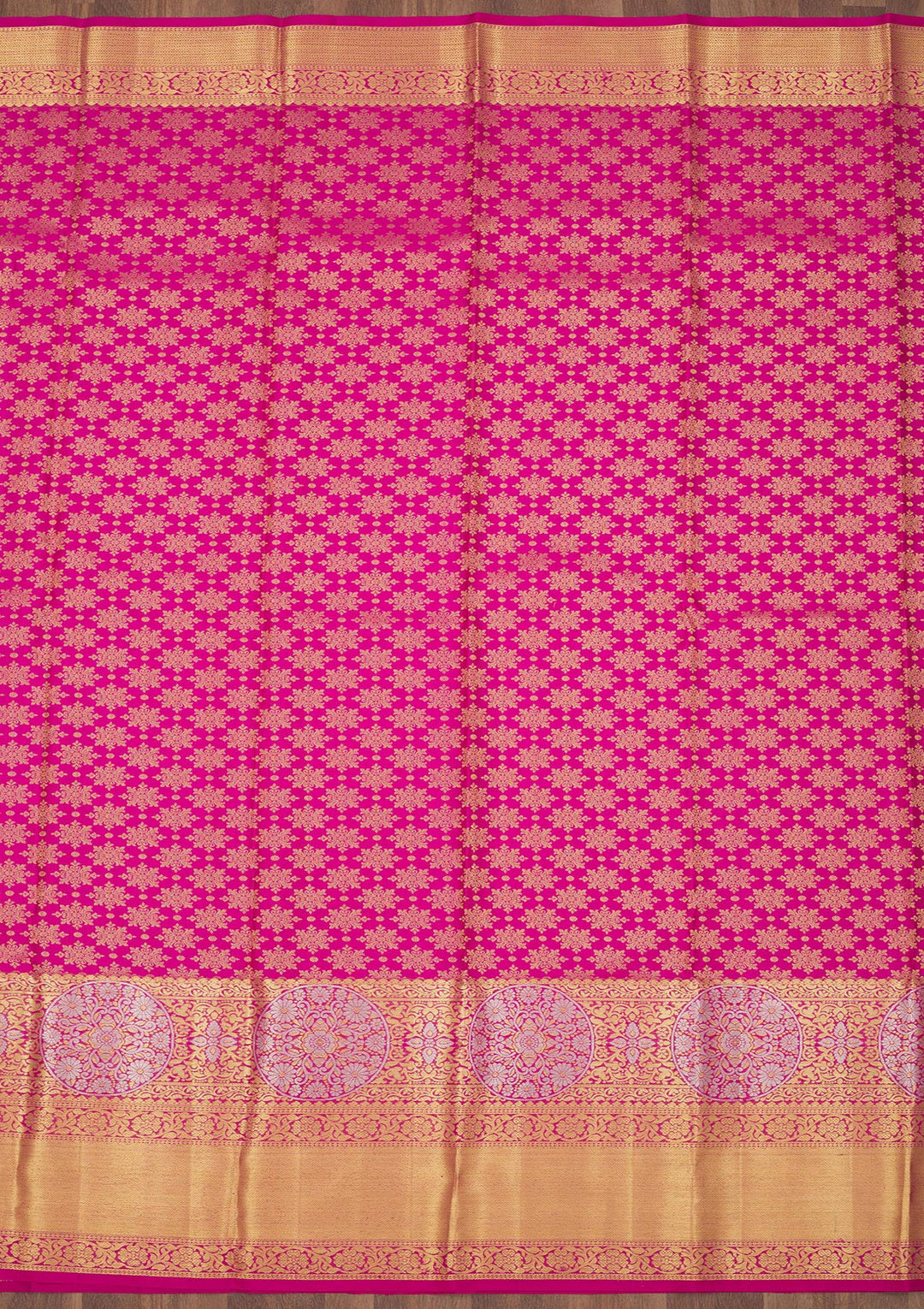 Rani Pink Silk Jaal Gold Zariwork Saree With Matching Blouse Piece