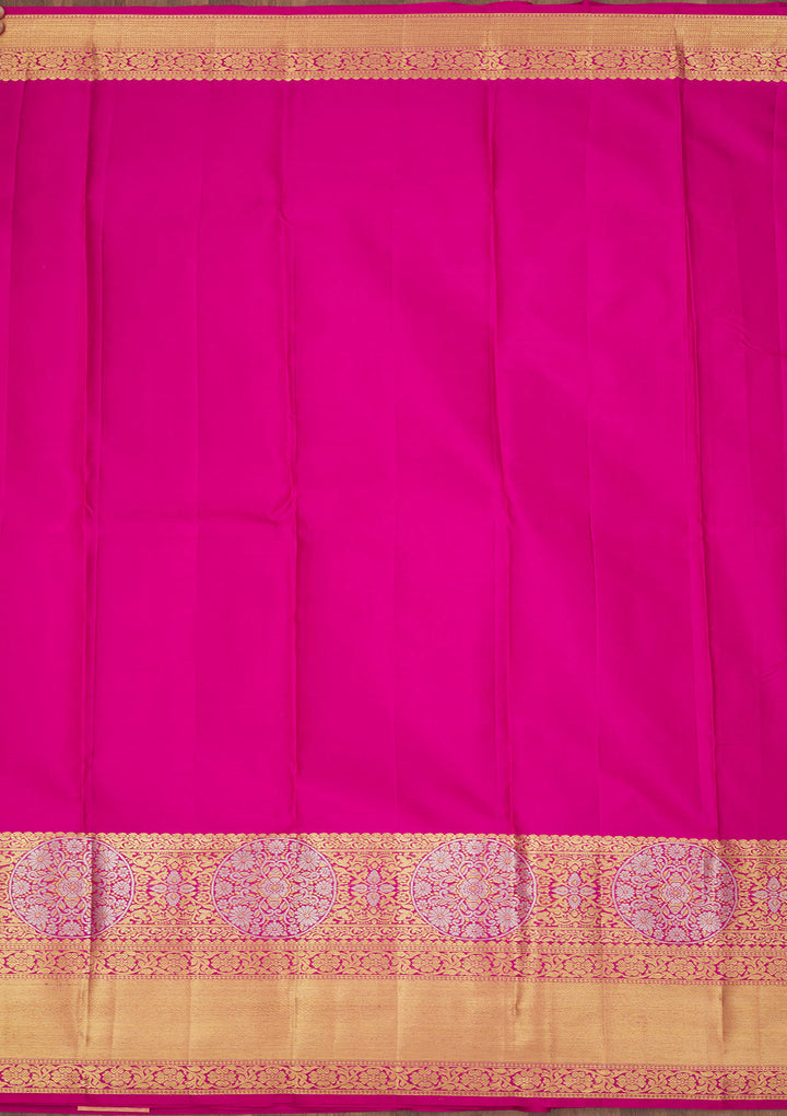 Rani Pink Silk Jaal Gold Zariwork Saree With Matching Blouse Piece