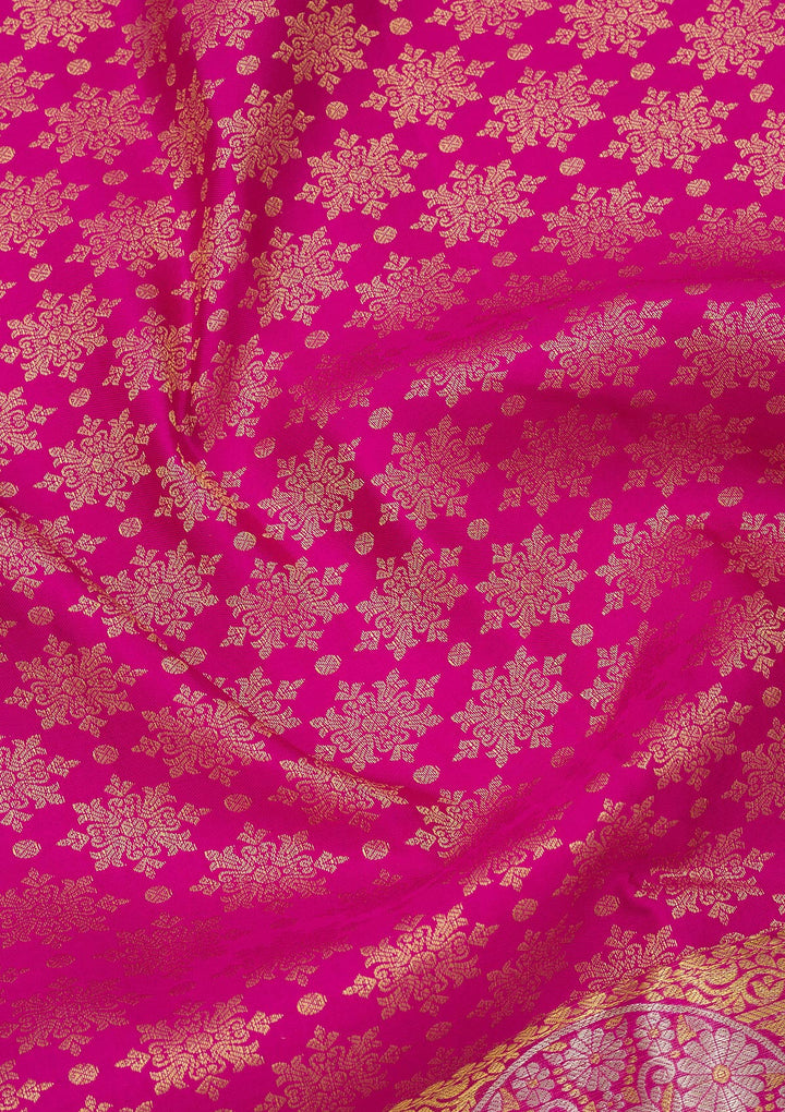 Rani Pink Silk Jaal Gold Zariwork Saree With Matching Blouse Piece