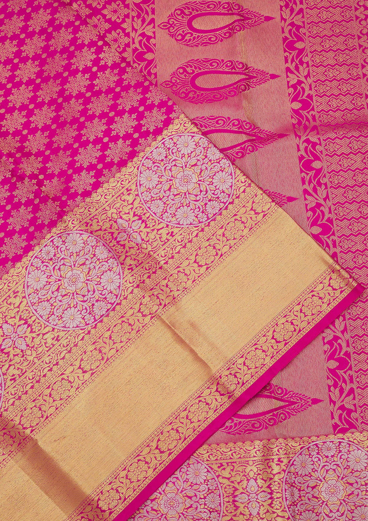 Rani Pink Silk Jaal Gold Zariwork Saree With Matching Blouse Piece
