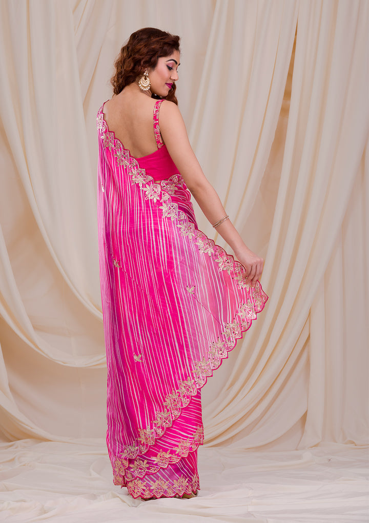 Rani Pink Gotapatti Satin Saree