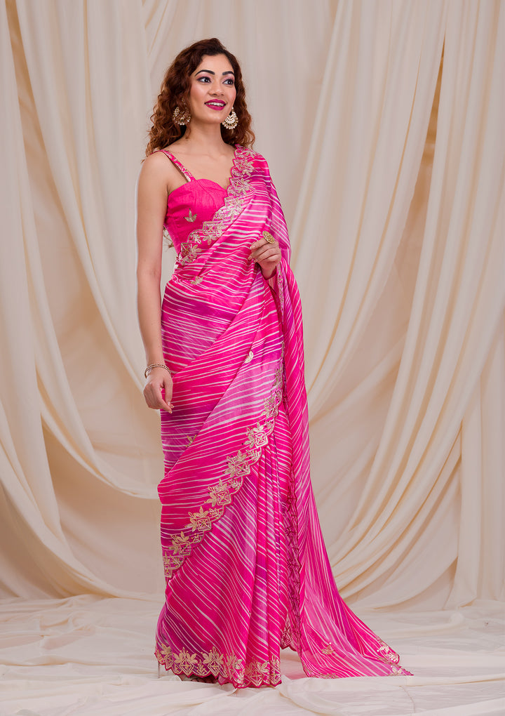 Rani Pink Gotapatti Satin Saree