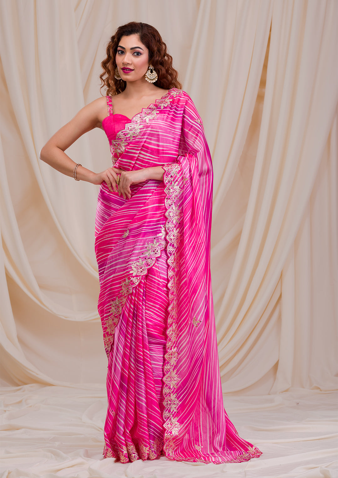 Rani Pink Gotapatti Satin Saree