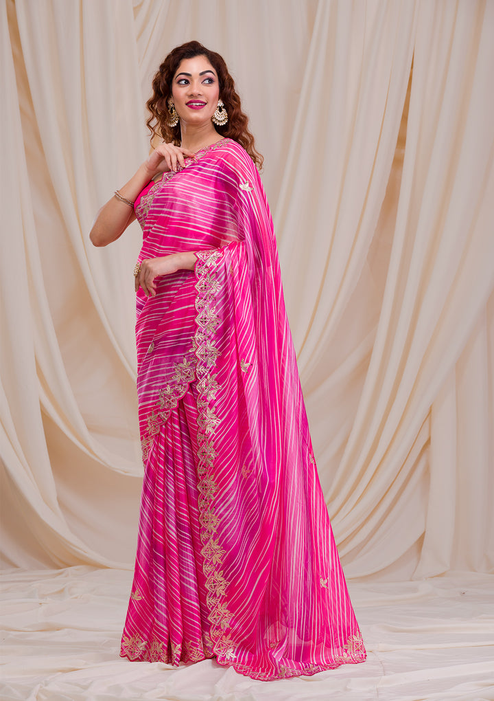 Rani Pink Gotapatti Satin Saree