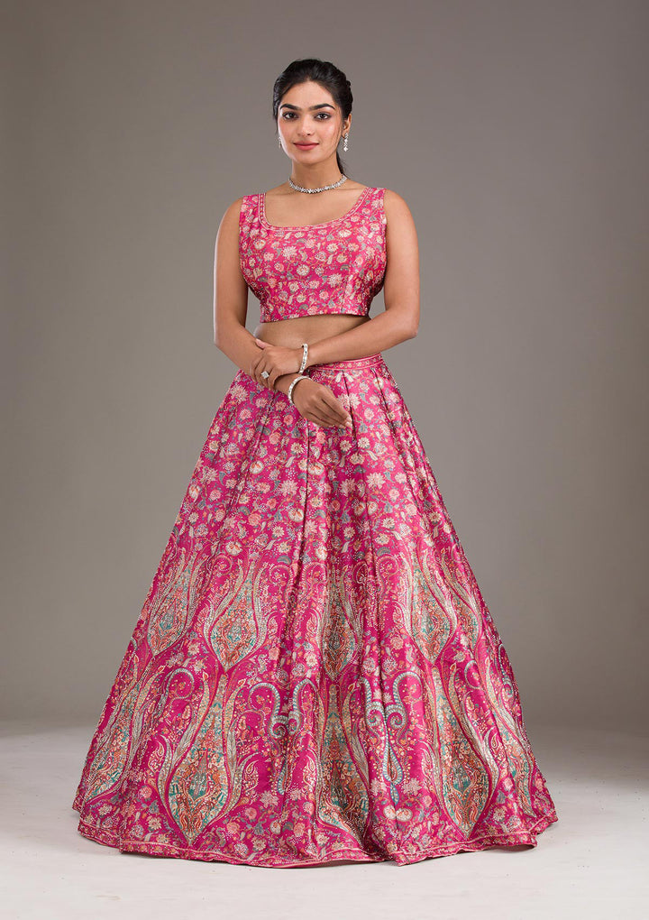 Rani Pink Silver Zariwork Banarasi Readymade Lehenga
